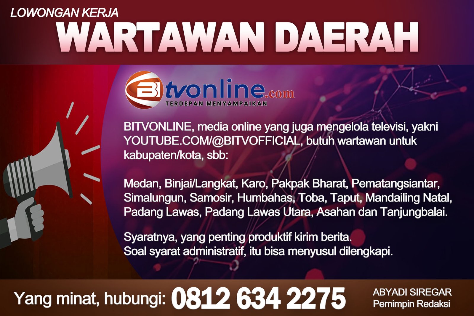 Loker Wartawan Daerah BITV