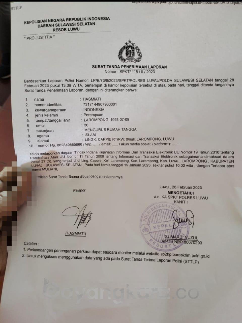 Diduga Mencemarkan Nama Baik di Akun Facebook, Muliani di Polisikan di Polres Luwu