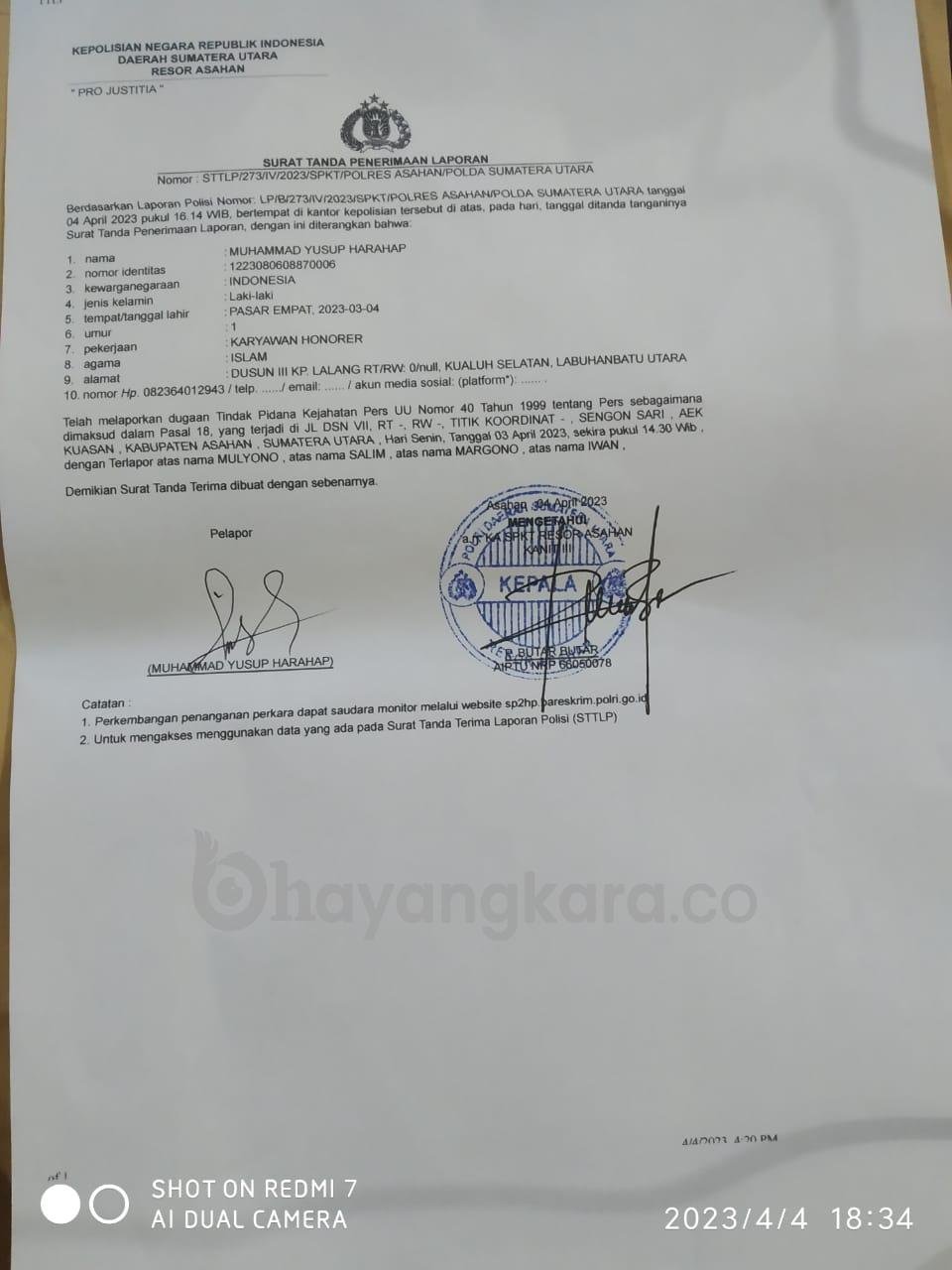 Kepala Dusun III, VI Dan Dua Warga Pekerja Proyek DD Desa Sengon Sari Kec. Aek Kuasan Asahan Yang Usir Wartawan Di Laporkan Ke APH.