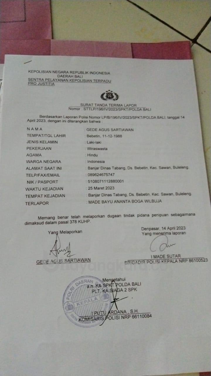 Briptu Made Bayu Ananta Boga Wilbuja DPO Kasus Penipuan Akhirnya di Tangkap