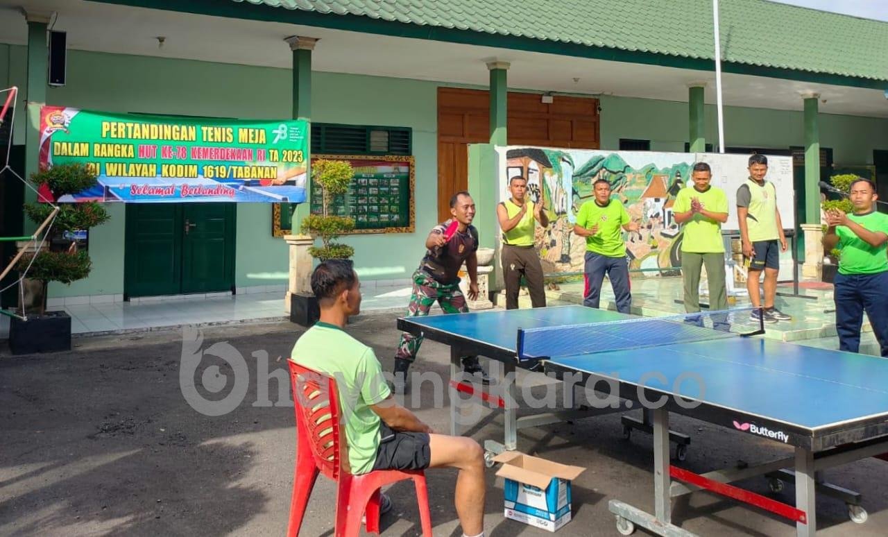 Sambut HUT Ke-78 Kemerdekaan RI, Kodim 1619/Tabanan Gelar Turnamen Tenis Meja Antara Jajaran Koramil