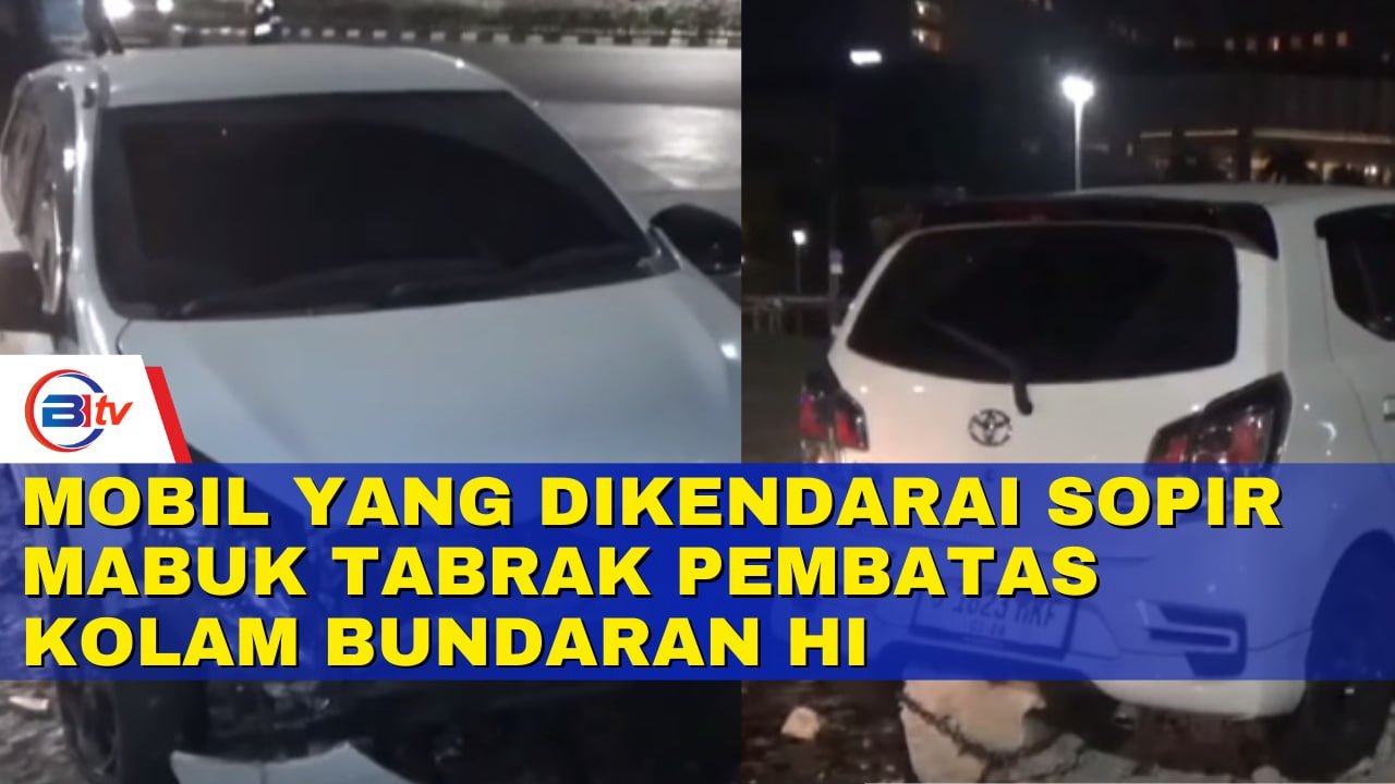 Mobil yang Dikendarai Sopir mabuk Tabrak Pembatas Kolam Bundaran HI