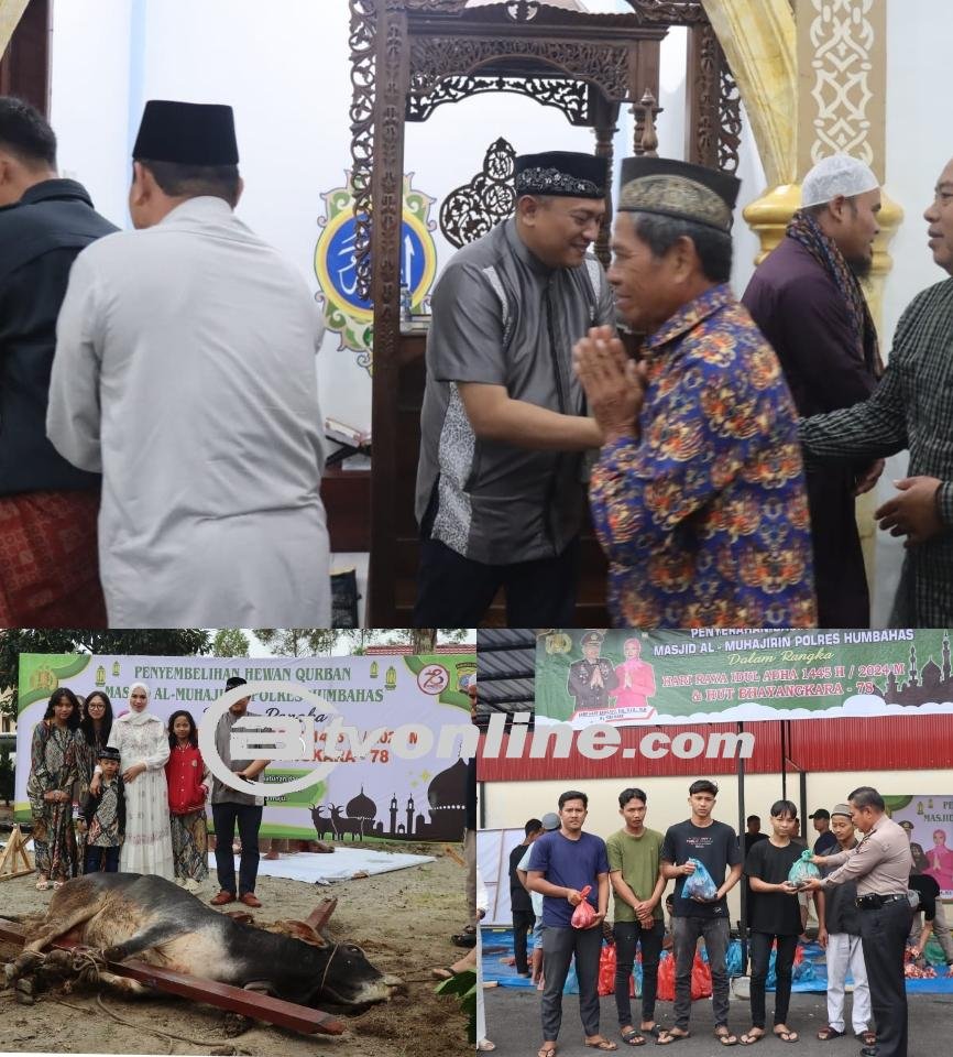 Kapolres Humbahas Bersama Anggota Dan Masyarakat Laksanakan Sholat Idul Adha 1445 H.