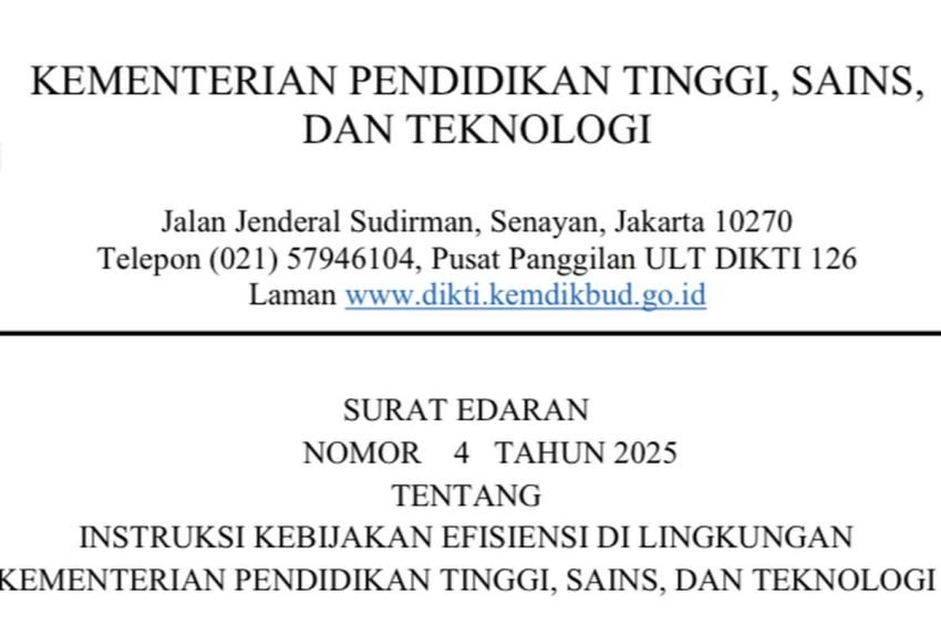 Kemdiktisaintek Terbitkan Surat Edaran Terkait Instruksi Efisiensi Belanja Anggaran 2025