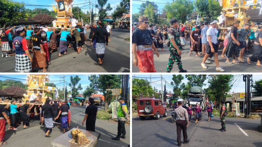 Babinsa, Bhabinkamtibmas, dan Pecalang Bersinergi Amankan Upacara Pitra Yadnya di Desa Pohsanten