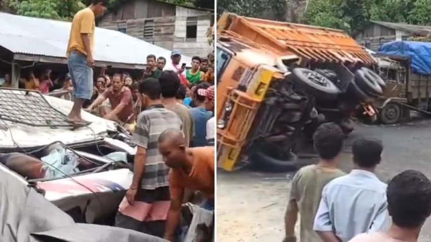 Rem Blong, Truk Terguling dan Timpa Minibus: Sopir Minibus T3w4s Terjepit
