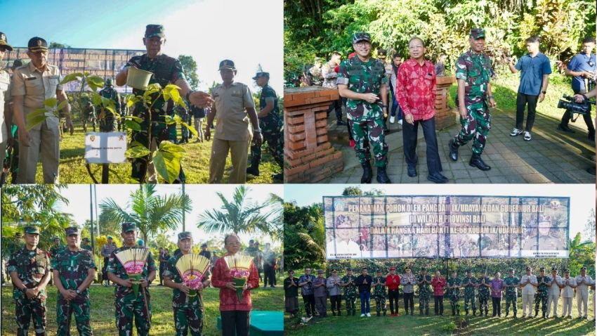 Kodam IX/Udayana Tanam 15.430 Pohon Serentak Peringati Hari Bakti ke-68, Danrem 163/WSA Dampingi Pangdam di Gianyar