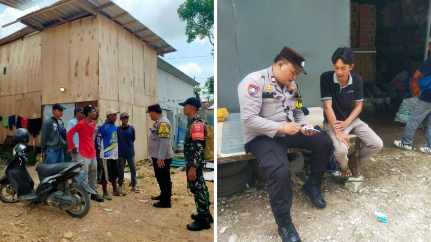 Sambang Kamtibmas, Bhabinkamtibmas dan Babinsa Benoa Beri Himbauan di Bedeng Proyek Villa Rainesan