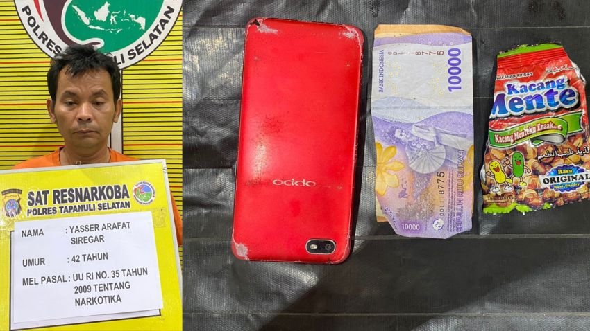 Polsek Padang Bolak Amankan Pengedar Narkoba di Padang Lawas Utara, Sabu Disembunyikan di Pelepah Sawit