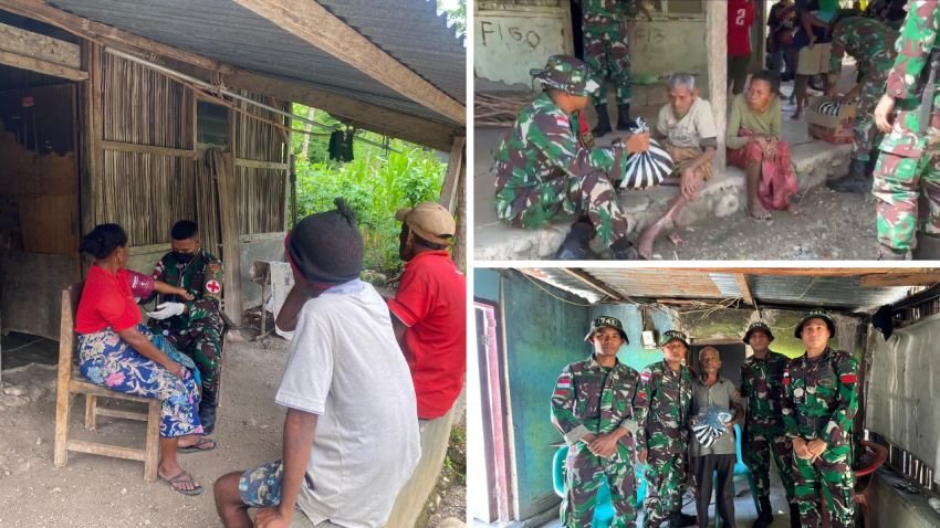 Peduli Warga Perbatasan, Satgas Yonif 741/GN Pos Salore Gelar Layanan Kesehatan dan Bagikan Sembako