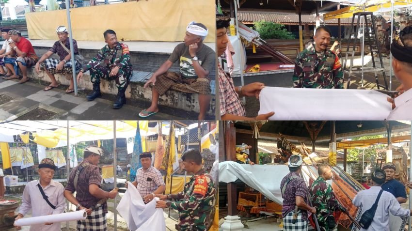 Babinsa Mendoyo Dampingi Persiapan Pujawali di Pura Puseh, Wujud Sinergi TNI dan Masyarakat Adat