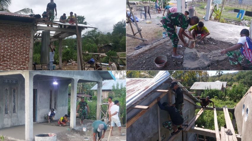 Satgas Yonif 741/GN Pos Delomil Tuntaskan Pembuatan Teras Rumah Warga di Perbatasan Belu