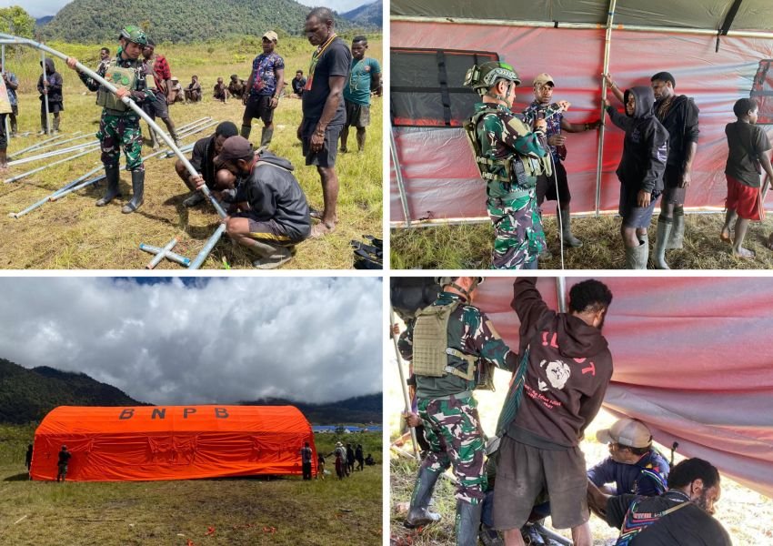 Satgas Yonif 700/Wira Yudha Cakti Dirikan Tenda Pengungsian di Sinak, Papua Tengah: Wujud Nyata Kepedulian TNI untuk Rakyat
