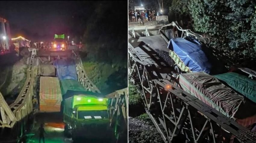 Jembatan Penghubung Lahat–Muara Enim Ambruk, Empat Truk Terjebak di Atas Reruntuhan