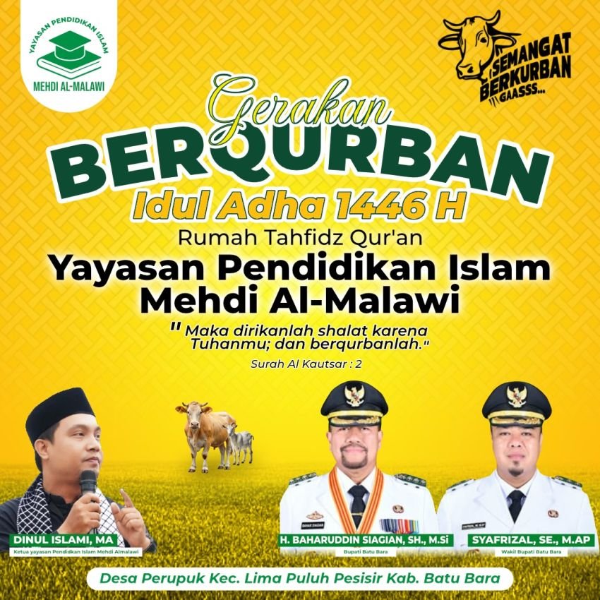 Kebersamaan di Hari Raya Iduladha, Rumah Tahfiz Quran Mehdi Almalawi & KMB3 Laksanakan Qurban Bersama Warga Desa Perupuk Batu Bara