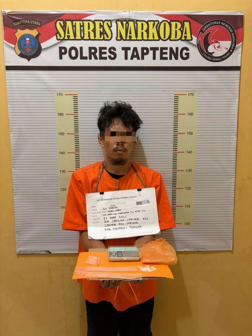 Edarkan Sabu di Sarudik, Seorang Pria Dibekuk Tim Satnarkoba Polres Tapteng: 11 Paket Sabu Disita