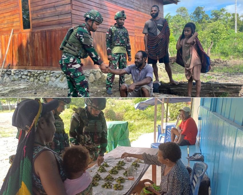 Pererat Keakraban, Satgas Yonif 521/DY Gelar Anjangsana di Kampung Benawa, Papua Pegunungan