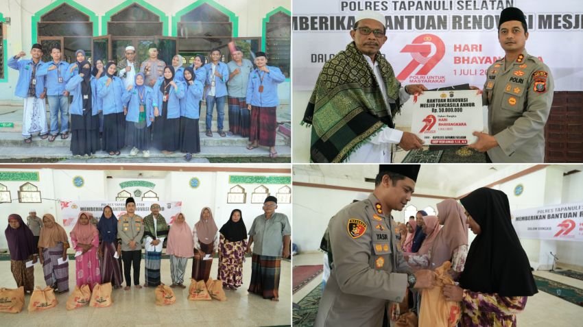 Kapolres Tapsel Serahkan Bantuan Renovasi Masjid Pesantren di Paluta, Wujud Kepedulian di HUT Bhayangkara ke-79