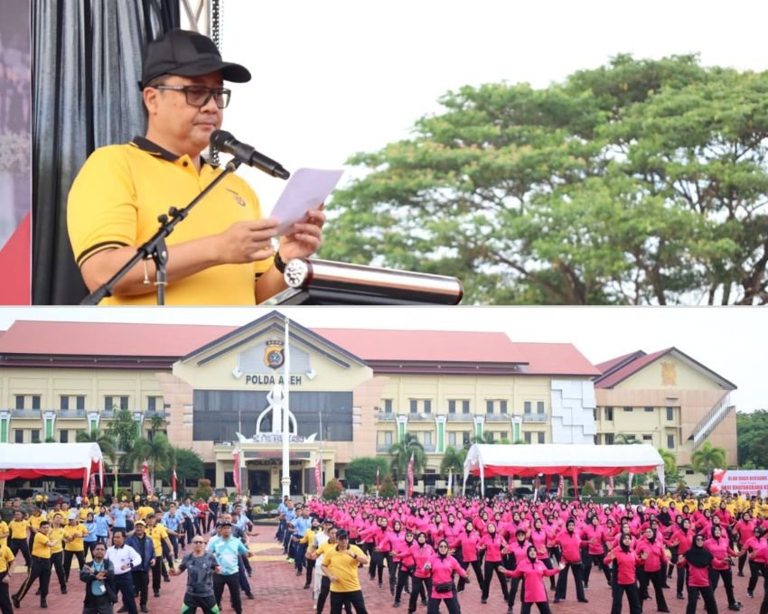 Polda Aceh Gelar Olahraga Bersama untuk Meriahkan Hari Bhayangkara ke-79