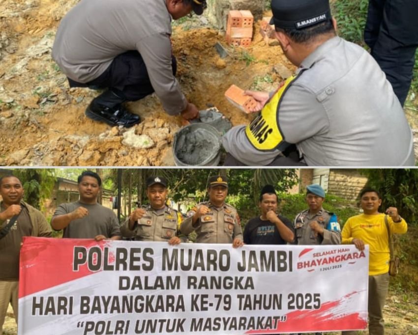 Peringati Hari Bhayangkara ke-79, Polsek Mestong Bangun Sumur Bor untuk Pesantren Al Muttaqin
