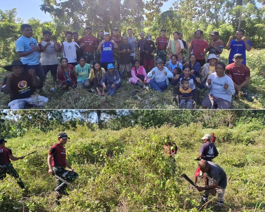 Wujud Kepedulian TNI, Pos Haslot Satgas Yonif 741/GN Bersama Warga Bersihkan Lapangan Kapela di Malaka