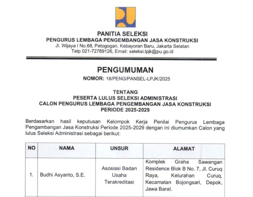 Publik Kawal Independensi Seleksi Terbuka Calon Pengurus LPJK 2025–2029, IMO: Jangan Coba Main Mata