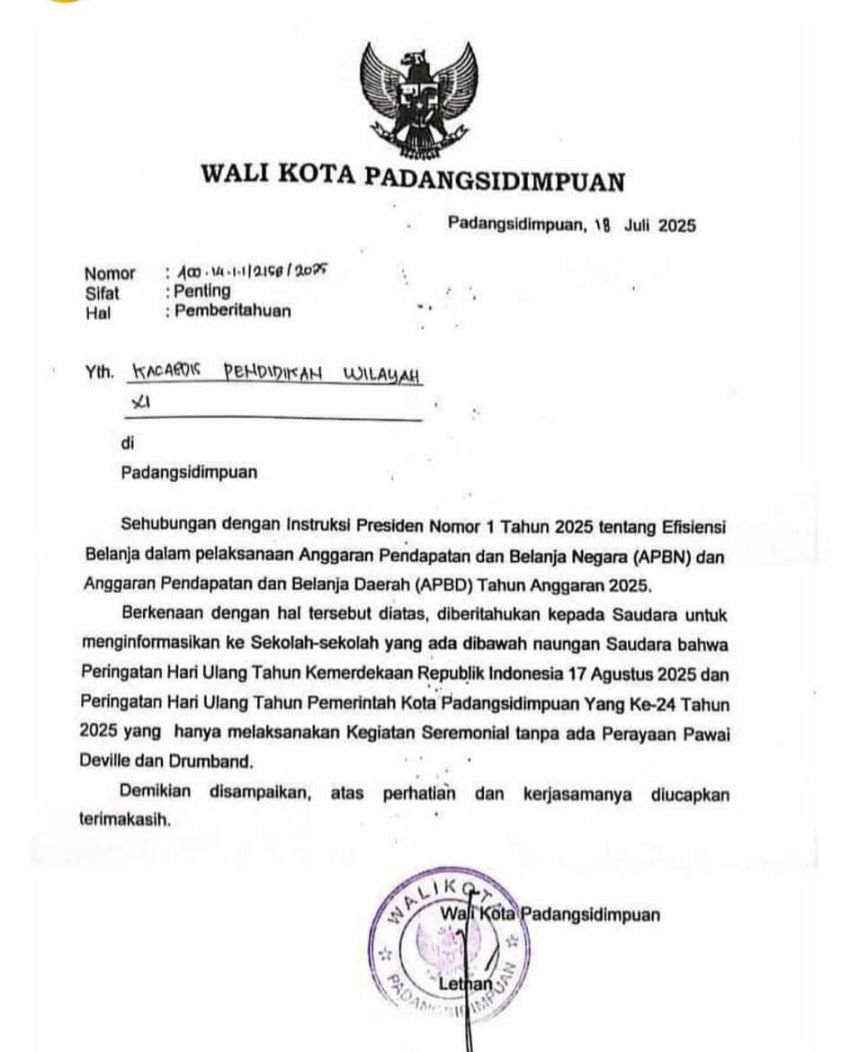 Tahun Ini, Pemko Sidimpuan Tak Gelar Perayaan HUT RI karena Efisiensi Anggaran