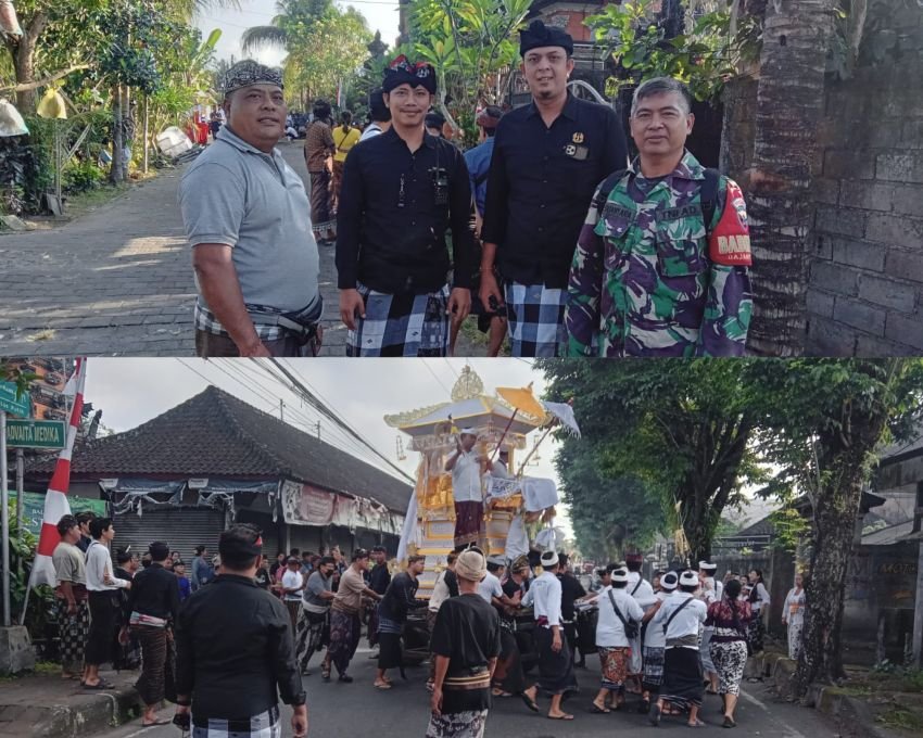 Babinsa Sinergi dengan Bhabinkamtibmas dan Pecalang Amankan Upacara Ngaben di Desa Dajan Peken