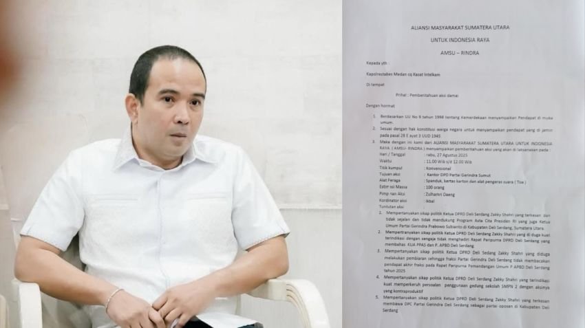 Massa Geruduk DPD Gerindra Sumut! Tuntut Zakky Shahri Dicopot dari Ketua DPRD Deli Serdang, Diduga Tak Sejalan dengan Asta Cita