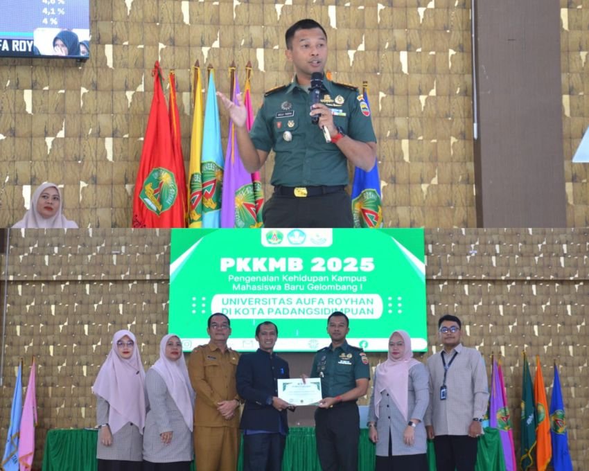 Dandim 0212/TS Isi Seminar PKKMB Universitas Aufa Royhan: Tanamkan Semangat Bela Negara di Kalangan Mahasiswa Baru