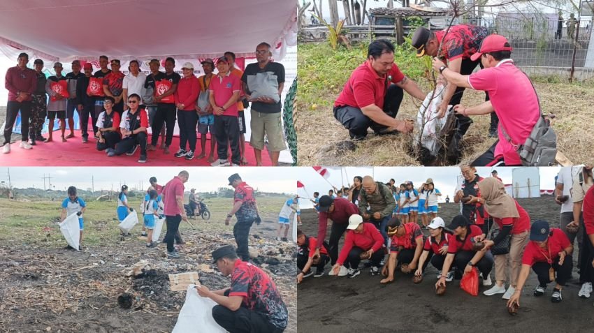 Sambut HUT ke-80 RI, Forkopimcam Denpasar Timur Gelar Aksi Bersih Pantai dan Lepas 500 Tukik