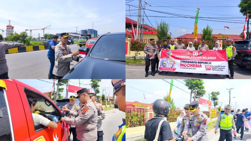 Meriahkan HUT RI ke-80, Polres Pelabuhan Belawan Bagikan Bendera Merah Putih & Gagalkan Peredaran 13 Kg Ganja