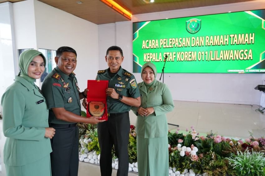 Danrem 011/Lilawangsa Kolonel Inf Ali Imran Pimpin Tradisi Pelepasan Kasrem Letkol Inf Eko Wahyu Sugiarto