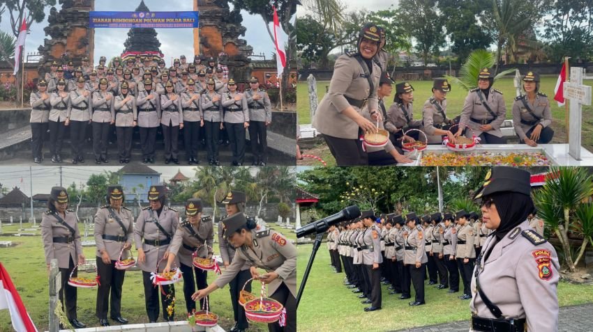 Maknai HUT Ke-77 dengan Penuh Khidmat, Polwan Polda Bali Ziarah ke TMP Pancakatirta