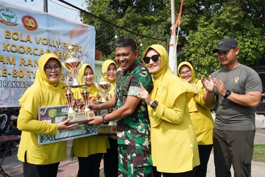 Kompak dan Tangguh! Tim Voli Putri Persit Korem 011/Lilawangsa Raih Juara di Turnamen HUT ke-80 TNI